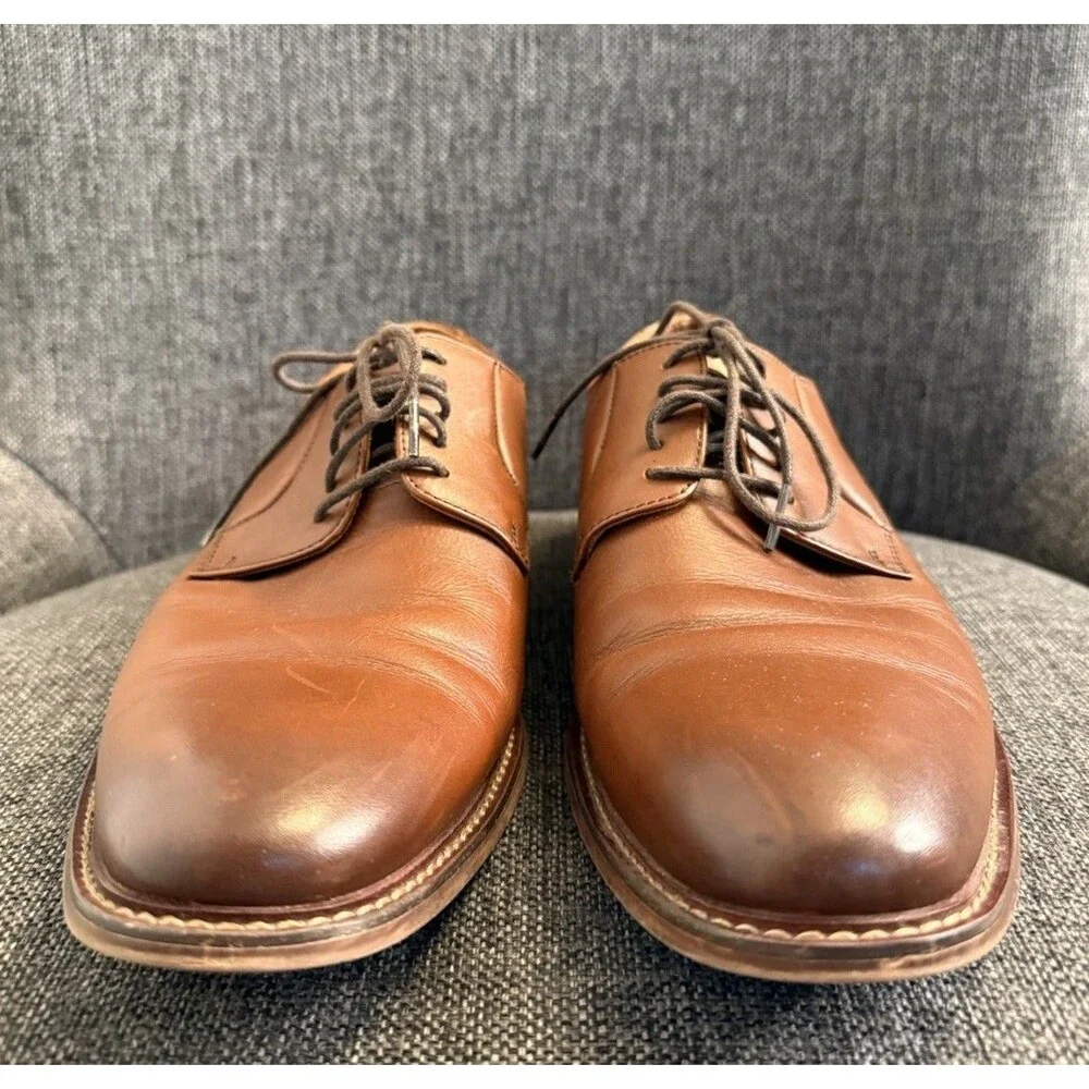 Stacy Adams Marlton Plain Toe Oxford Mens 8.5M Brown Cognac Leather Dress Shoes